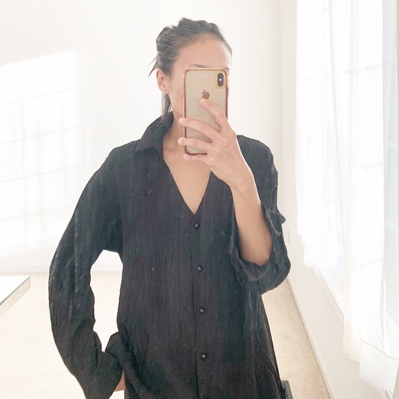 NEW BLACK PLISSE SHIRT AND FLARE PANTS SET - Picture 5 of 7